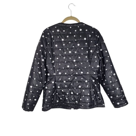 Chicos Zenergy Dot Puffer Jacket Black White Lightweight Crew Neck Size 0 US 4/6 - Picture 2 of 8